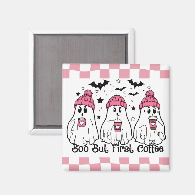Cute Ghost Coffee Pink Magnet (Front/Back)