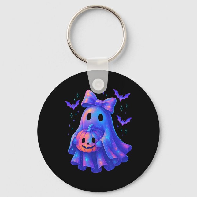 Cute Ghost Coquette Bow Halloween Spooky Season Gi Key Ring (Front)
