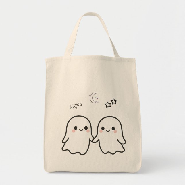 Cute Ghost Couple Halloween Design Tote Bag (Front)