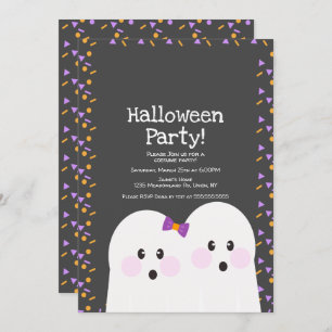 Cute Ghost Couple Halloween Party Sprinkles Grey Invitation
