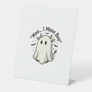 Cute Ghost Cow Halloween Moo I Mean Boo Shirt Desi Pedestal Sign