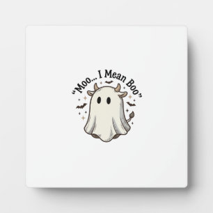 Cute Ghost Cow Halloween Moo I Mean Boo Shirt Desi Plaque