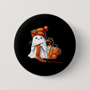 Cute Ghost Crochet Knitting Lovers Halloween Coffe 6 Cm Round Badge