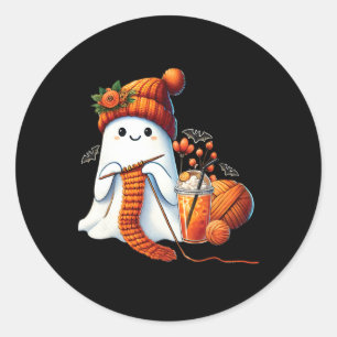 Cute Ghost Crochet Knitting Lovers Halloween Coffe Classic Round Sticker