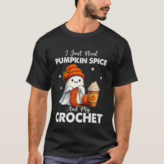 Cute Ghost Crochet Knitting Lovers Halloween Pumpk T-Shirt