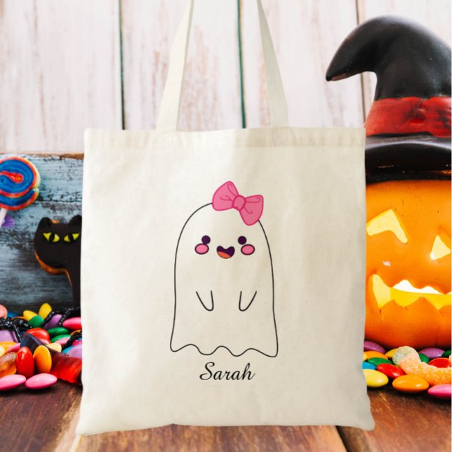 Cute Ghost Custom Halloween Treat or Trick Candy Tote Bag (Creator Uploaded)