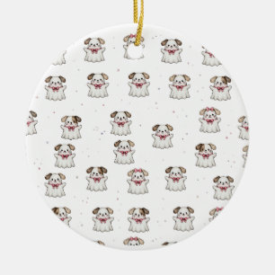 Cute Ghost Dog Halloween Bandanna Pink Bow Spooky Ceramic Tree Decoration