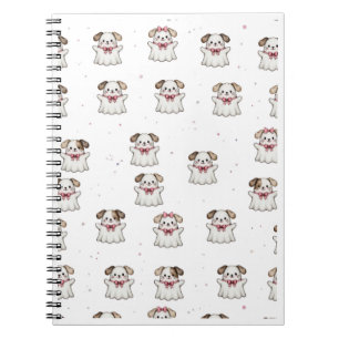 Cute Ghost Dog Halloween Bandanna Pink Bow Spooky Notebook