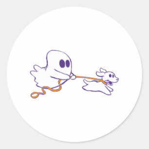 Cute Ghost Dog Walker Graphic Halloween Costume Classic Round Sticker