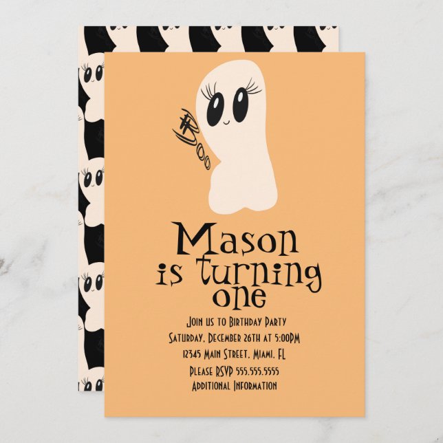 Cute Ghost Doodle Halloween Any Age Birthday Invitation (Front/Back)