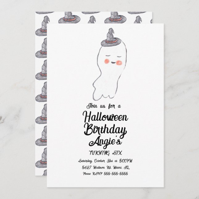 Cute Ghost Doodle Halloween Birthday Party Event  Invitation (Front/Back)