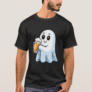 Cute Ghost Drinking Beer Halloween Toddler Boys Ki T-Shirt