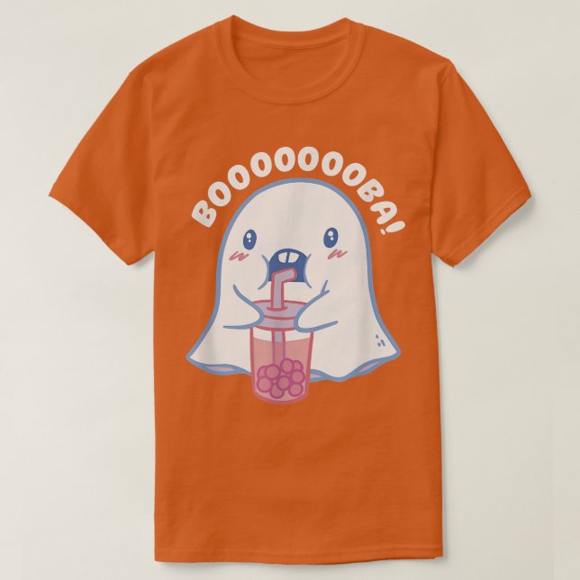Cute Ghost Drinking Bubble Tea Halloween Boba  T-Shirt (Design Front)