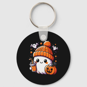Cute Ghost Drinking Coffee Halloween Coffee Womens Key Ring