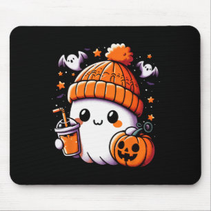 Cute Ghost Drinking Coffee Halloween Coffee Womens Mouse Pad