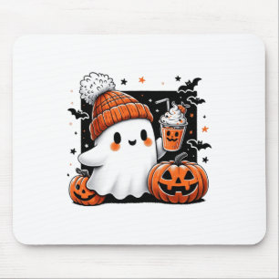 Cute Ghost Drinking Coffee Halloween Costume Coffe Mouse Pad
