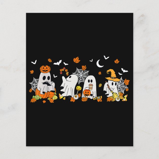 Cute Ghost Drinking Coffee Halloween Fall Ghost Bo (Front)