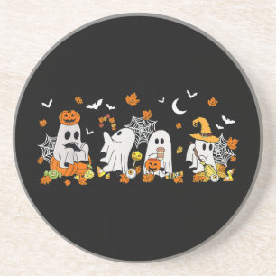 Cute Ghost Drinking Coffee Halloween Fall Ghost Bo Coaster