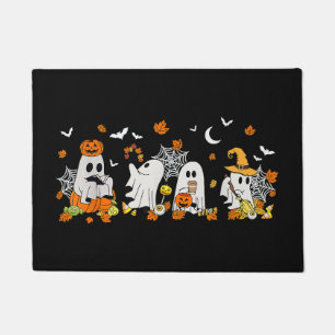Cute Ghost Drinking Coffee Halloween Fall Ghost Bo Doormat