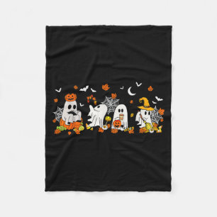 Cute Ghost Drinking Coffee Halloween Fall Ghost Bo Fleece Blanket