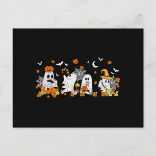 Cute Ghost Drinking Coffee Halloween Fall Ghost Bo Holiday Postcard