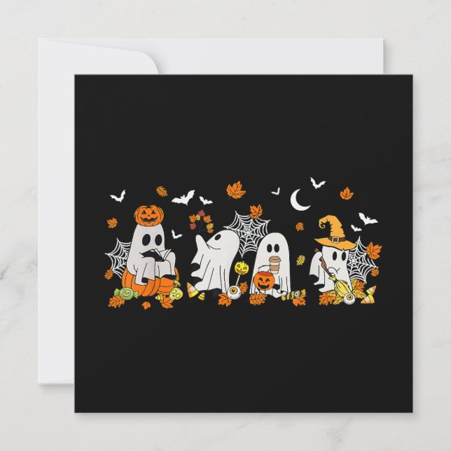 Cute Ghost Drinking Coffee Halloween Fall Ghost Bo Invitation (Front)