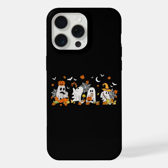 Cute Ghost Drinking Coffee Halloween Fall Ghost Bo iPhone Case (Back)