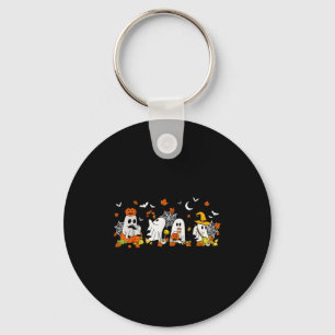 Cute Ghost Drinking Coffee Halloween Fall Ghost Bo Key Ring
