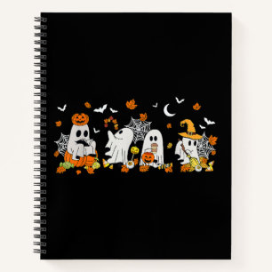 Cute Ghost Drinking Coffee Halloween Fall Ghost Bo Notebook