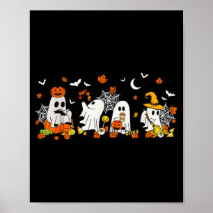 Cute Ghost Drinking Coffee Halloween Fall Ghost Bo Poster
