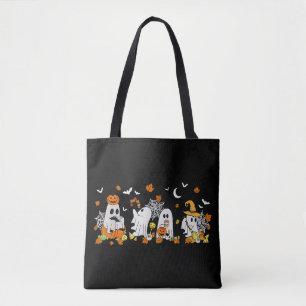 Cute Ghost Drinking Coffee Halloween Fall Ghost Bo Tote Bag