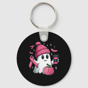 Cute Ghost Drinking Coffee Halloween Ghost Breast  Key Ring
