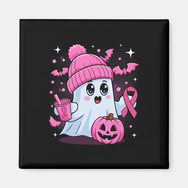Cute Ghost Drinking Coffee Halloween Ghost Breast  Magnet (Front)