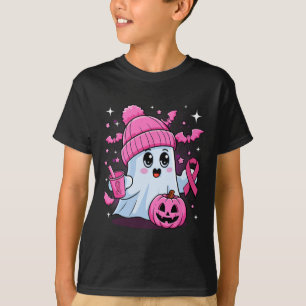 Cute Ghost Drinking Coffee Halloween Ghost Breast  T-Shirt