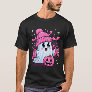 Cute Ghost Drinking Coffee Halloween Ghost Breast  T-Shirt