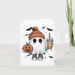 Cute Ghost Drinking Coffee Halloween Ghost Coffee  Card