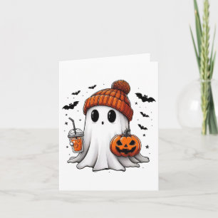 Cute Ghost Drinking Coffee Halloween Ghost Coffee  Card