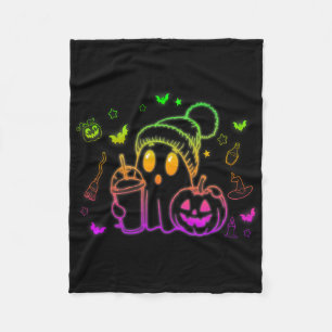 Cute Ghost Drinking Coffee Halloween Ghost Coffee Fleece Blanket