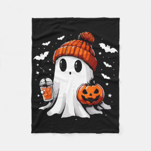 Cute Ghost Drinking Coffee Halloween Ghost Coffee  Fleece Blanket