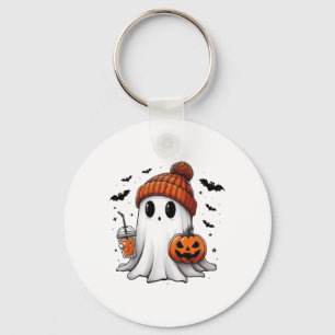 Cute Ghost Drinking Coffee Halloween Ghost Coffee  Key Ring