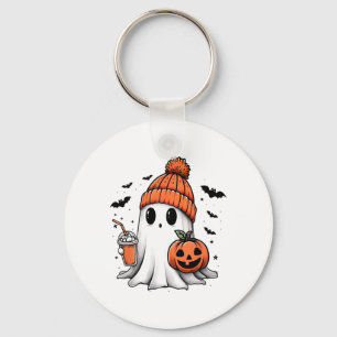 Cute Ghost Drinking Coffee Halloween Ghost Coffee  Key Ring