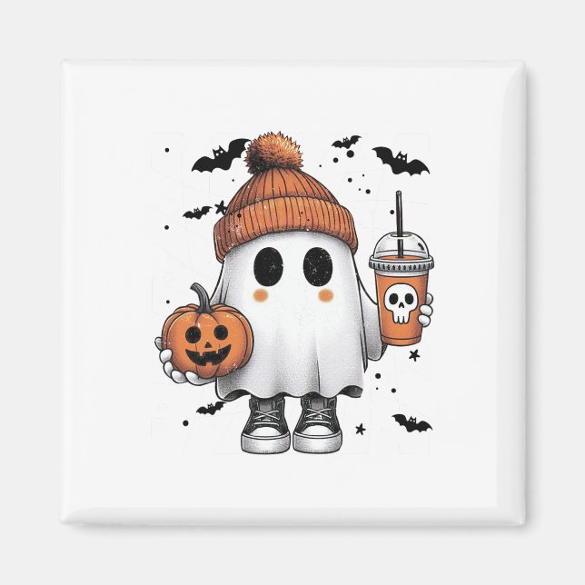 Cute Ghost Drinking Coffee Halloween Ghost Coffee  Magnet (Front)