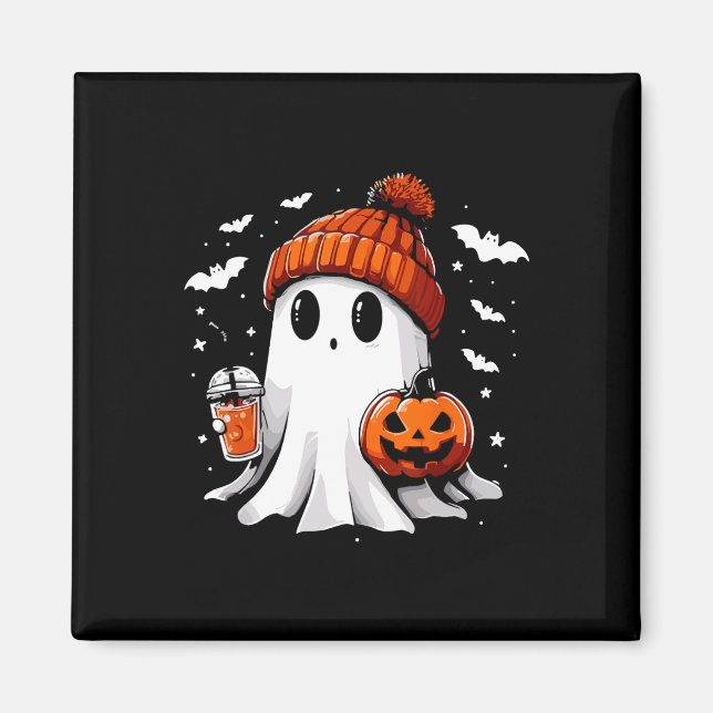 Cute Ghost Drinking Coffee Halloween Ghost Coffee  Magnet (Front)