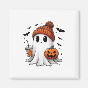 Cute Ghost Drinking Coffee Halloween Ghost Coffee Magnet