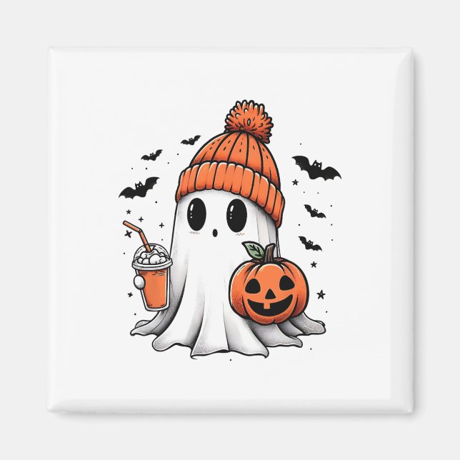 Cute Ghost Drinking Coffee Halloween Ghost Coffee  Magnet (Front)
