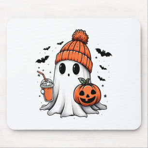 Cute Ghost Drinking Coffee Halloween Ghost Coffee  Mouse Pad
