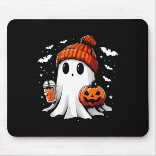 Cute Ghost Drinking Coffee Halloween Ghost Coffee  Mouse Pad