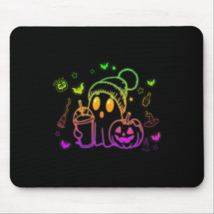 Cute Ghost Drinking Coffee Halloween Ghost Coffee Mouse Pad