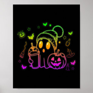 Cute Ghost Drinking Coffee Halloween Ghost Coffee Poster
