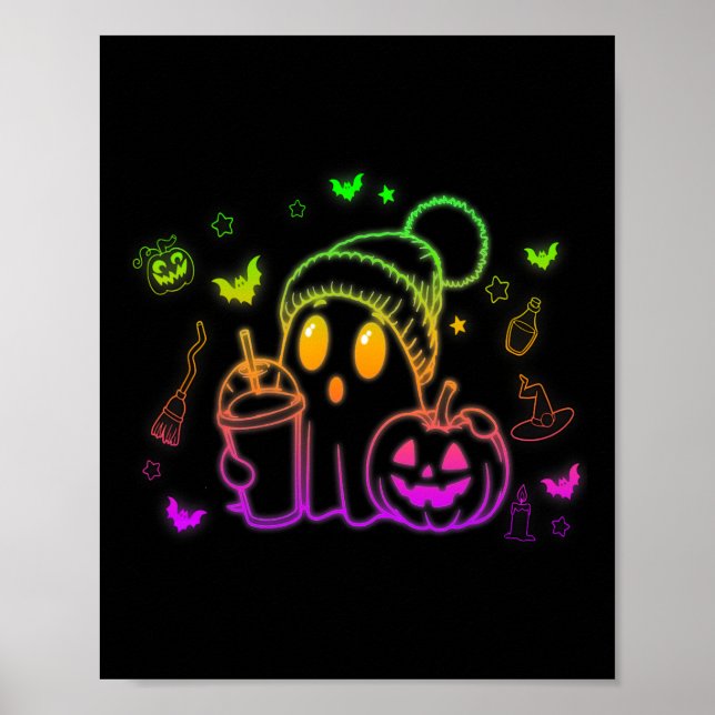 Cute Ghost Drinking Coffee Halloween Ghost Coffee  Poster (Front)